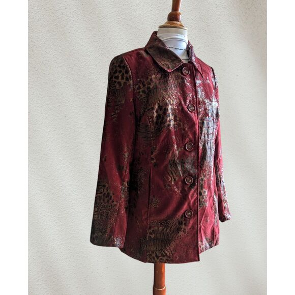 erin london velvet red with gold&black fully lined blazer jacket  Sz M - Picture 12 of 12